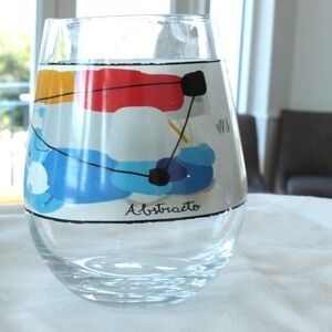 Abstract Art Stemless Wine Glass Mirrored Design Colorful Geometric Pattern